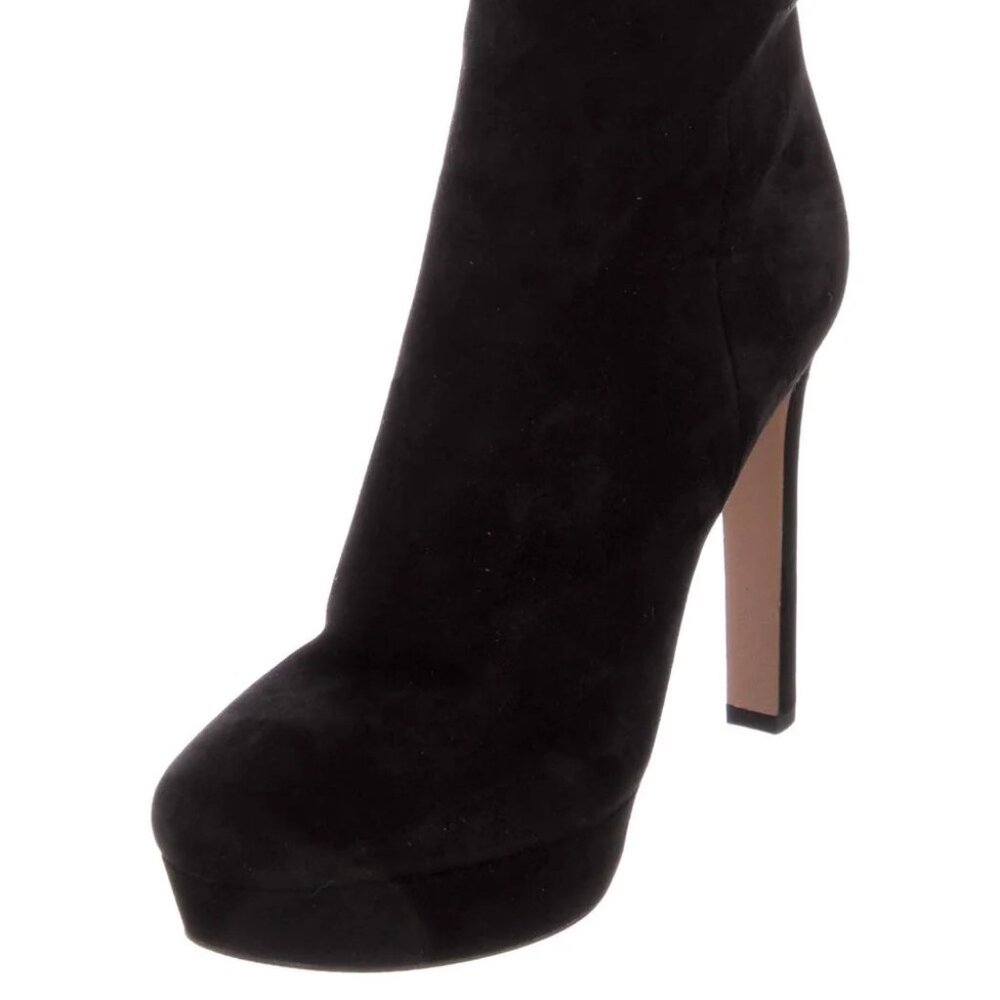 Prada Black Suede Ankle Boots Platform Heel Size 38 / US 8 - Picture 2 of 9